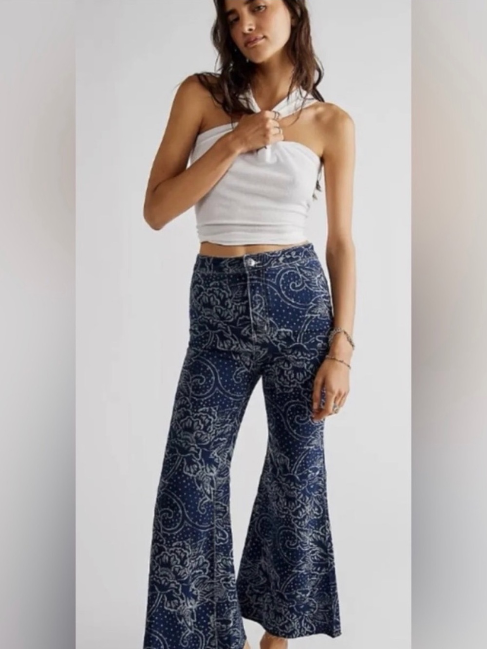 We The Free Navy Paisley Flare Jeans